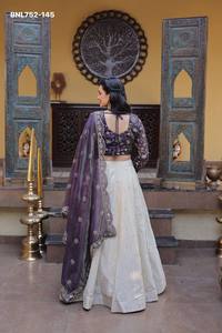 Premium Quality Cosmos with Zari-<b>Sequin</b> Embroidered Kali-<b>Flared</b> Lehenga-Sindoor Silk Choli Set Supplier from India - Product Image 3