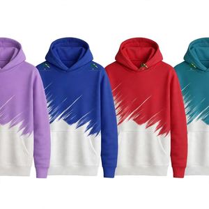 Custom Purple <b>White</b> Brushstroke Art Pullover Hoodie <b>Men's</b> Sporty Sherpa Fleece <b>Sweatshirt</b> Running Graphic OEM Factory Wholesale - Product Image 1