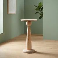 Table basse moderne en bois de manguier, design minimaliste, fabrication artisanale, meubles de salon, finition bois clair, plateau rond