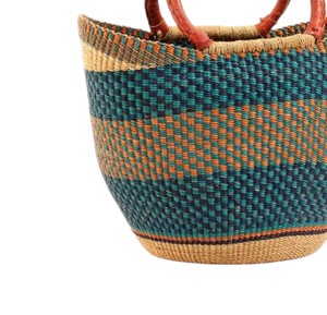 Luxury BoHo Style Seagrass Handbags Leather Handle Teal Orange Striped Woven <b>Straw</b> Tote <b>Bag</b> <b>Summer</b> Beach OEM - Product Image 3