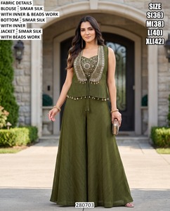 Kurti Tradicional Aarini Bordado en Seda Simar, Largo hasta el Suelo, para Mujer, Ideal para Bodas, Fiestas y Eventos Festivos - Product Image 1