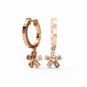 Aros de Diamantes Cultivados en Laboratorio con Diseño Moderno, Redondos y en Forma de Pera, con 26 Diamantes, en Oro Rosa de 18K para Mujer - Product Image 2