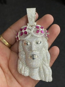 Pendentif Couronne Chrétienne Jésus en Argent 925 Plaqué Rhodium avec Moissanite et Rubis Marquise, Bijou Hip Hop pour Fête, Cadeau AFAR JEWELS - Product Image 3