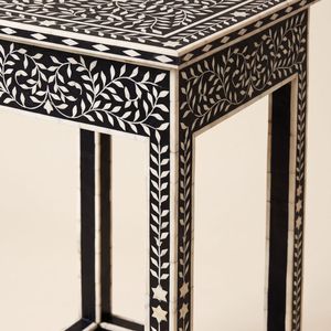 <b>Black</b> Bone Inlay Side Table Floral Pattern Handmade Indian Luxury Accent Table Decorative Inlay Furniture Accent Furniture - Product Image 3