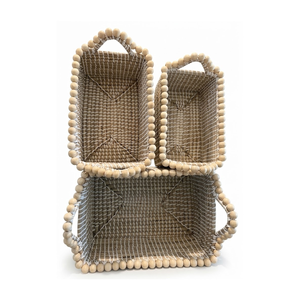 Handcrafted Unique Seagrass <b>Baskets</b> for <b>Storage</b> Set 3 Decorative <b>Storage</b> Bins with Bead-Accented Handles from Vietnam - Product Image 2