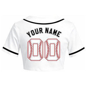 Maillot de baseball classique court pour femme, personnalisable avec nom et numéro, uniforme de softball boutonné, haut court en polyester blanc - Product Image 3