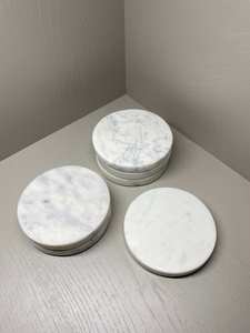 Most Trending White <b>Round</b> Marble Coaster Set With Natural Stone Handmade Design For Elegant Home Decor Coffee and Tea Use - Product Image 6