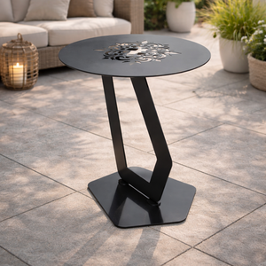 Mesa de Centro Estilo Industrial, Acero Negro Mate, Base con Soporte Angulado y Recortes Florales Artísticos, Mueble Metálico para Sala de Estar - Product Image 6