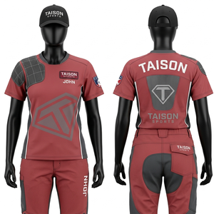 Jersey de Tiro Premium para Mujer, Transpirable, que Absorbe la Humedad, Diseño con Paneles Rojos y Grises, Sublimación por Transferencia de Calor, Logotipo Personalizado - Product Image 1