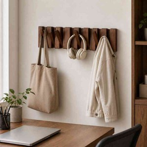 Modern Foldable Wooden Wall <b>Hooks</b> for Space Saving Storage in Small Apartments, Entryways, Bedrooms, and <b>Bathrooms</b> - Product Image 3