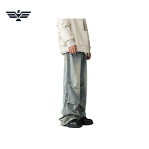 Jeans de Mezclilla para Hombre, Corte Holgado, Pierna Recta, Lavado a la Piedra, Peso Medio, Color Sólido, Estilo Urbano, Casual, Hip Hop, 100% Algodón, Lavable - Product Image 4