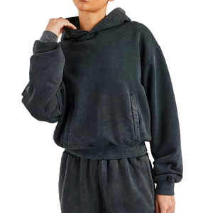 Sweat à capuche unisexe surdimensionné en polaire délavé à l'acide pour femme avec logo frontal et service OEM - Product Image 4