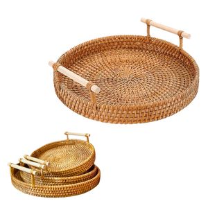 Handwoven RATTAN TRAY <b>FRUIT</b> <b>STORAGE</b> BASKET with Handles Gift, Home Decor, Food Serving - Product Image 1