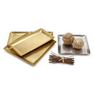 Bandeja de servir rectangular de aluminio dorado con asas, bandeja decorativa acanalada con base de metal para hotel, mesa de café, boda - Product Image 4