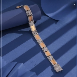 925 Silver Gold Tone Designer Link Bracelet for <b>Men</b> and Women CZ Stone Luxury Adjustable Jewelry Gift - Product Image 3