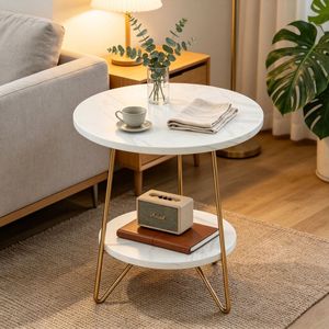 Comodino Moderno in Stile Antico con Accenti in Mango e Pino, Tavolino in Acciaio Inossidabile per Camera da Letto, Arredamento per Appartamento o Casa - Product Image 1