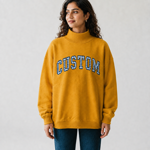 Custom <b>Women's</b> Oversized Mock Neck <b>Sweatshirt</b> <b>Lightweight</b> Cotton Fleece Drop Shoulder OEM ODM Clothing Supplier - Product Image 1