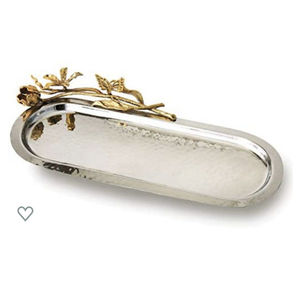 Bandejas Metálicas de Estilo Vintage con Asa Decorativa, Forma Ovalada, Plateadas, para Servir Comida en Hoteles y Bodas - Product Image 1