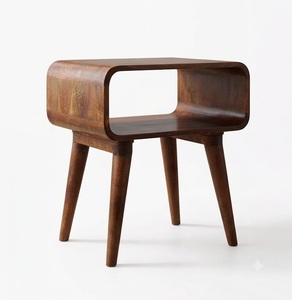 Modern Curved Solid Wood <b>Bedside</b> <b>Table</b> with Grey Legs Handcrafted Minimalist Nightstand Bedroom Storage Unit - Product Image 1