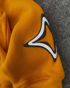 OEM Custom Heavy Fleece Double Hood Pullover Sweatshirt Puff Printed Cuff Mens Oversized <b>Yellow</b> <b>Hoodie</b> - Product Image 2