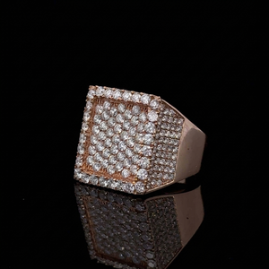 Bague pour homme en or rose 14 carats avec diamant rond de laboratoire de 4,50 carats, bague de déclaration de luxe, alliance de mariage, bague de pinky sertie de diamants pour lui - Product Image 1