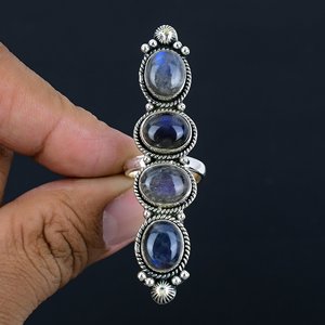 Anelli Boho Vintage da Donna, Design Classici in <span class=keywords><strong>Argento</strong></span> Sterling <span class=keywords><strong>925</strong></span>, Lavorazione Artigianale di Lusso con Labradorite, Ideali per Occasioni Speciali - Product Image 2