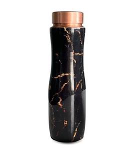 Bouteille d'eau en marbre noir et cuivre, veinure or rose, design élégant, forme incurvée, bouteille de voyage, logo personnalisé, bouteille cadeau - Product Image 2