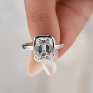 Classic Cushion Cut 3Ct Moissanite Solitaire Ring 925 Sterling Silver Rhodium Plated Father Wishes Gift For Birthday Anniversary - Product Image 1