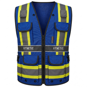 Gilet de sécurité réfléchissant haute visibilité OEM, logo personnalisé, multi-poches, en maille, robuste, classe 2 ANSI, veste de travail avec fermeture éclair - Product Image 3