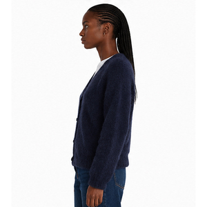 Cárdigan de Punto para Mujer, Cuello en V, Color Azul Marino, Manga Larga, Casual, Color Sólido, Antipilling, Suéter para Otoño - Product Image 1