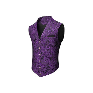 Chaleco Formal Morado con Estampado Paisley para Hombre, Cuello Camisero, Cierre de un Botón, Poliéster, para Trajes, Ropa de Primavera - Product Image 1