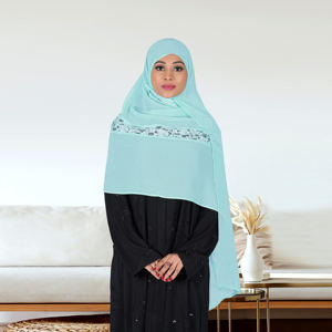 Hiyab Modesto de Georgette Transparente con Panel de Encaje Russell, Ligero y Elegante, Pañuelo Islámico para la Cabeza, para Oración y Uso Diario - Product Image 1