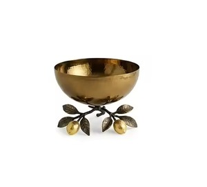 Tazón de metal 304 apto para alimentos con soporte de rama de olivo, diseño vintage dorado pulido para uso decorativo, tazón para servir. - Product Image 1