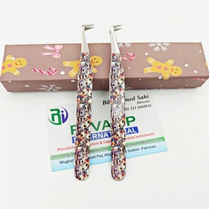 Pince à épiler professionnelle en acier inoxydable à pointe fine pour extensions de cils, Mega Lashes, thème dollar personnalisé, revêtement papier, 90 degrés - Product Image 2