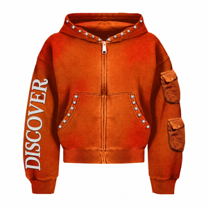 Sudadera con capucha de forro polar con cremallera y logotipo personalizado, de 400 GSM, extragrande, corta, con pedrería, lavado ácido, estilo urbano de invierno, unisex - Product Image 2