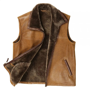 Chaleco de Cuero Genuino para Hombre con Cuello de Piel, Cierre de Cremallera Frontal, Sin Mangas, Ropa de Invierno, Estilo Motero - Product Image 6