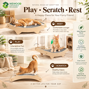 WEWOOD Lit grattoir pour chat en bois naturel réversible et incurvé, surface moquettée, durable, respectueux de l'environnement, salon pour chat en bois - Product Image 5