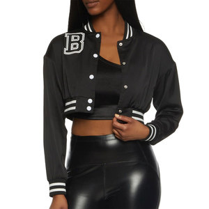 Chaqueta Varsity Corta para Mujer, Cómoda, Resistente al Viento, Lisa, con Logotipo Bordado, de Satén para Invierno - Product Image 1