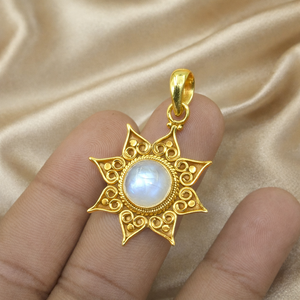 Colgante de estrella de plata de ley 925 con piedra lunar natural |   Amuleto de piedra lunar de filigrana vintage bohemio hecho a mano |   Joyería de Piedras Preciosas al por Mayor - Product Image 5