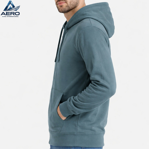 Sudadera con Capucha Azul Claro para Hombre, Cierre de Cremallera, Corte Regular, Material de Felpa, para Otoño, Diseño Tejido de Color Sólido, Económica - Product Image 2