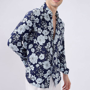 Chemise décontractée à manches longues pour homme, imprimé floral, col rabattu, respirante, 100% coton popeline, pour l'été - Product Image 2