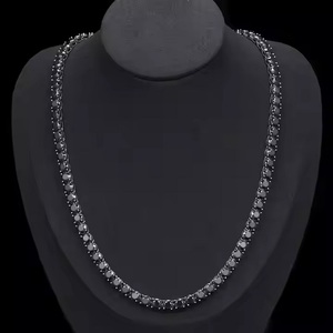 Moissanite Stones Prong Cuban Link Chain Necklace Solid 925 Sterling Silver with Rhodium Finish Passes Diamond Tester - Product Image 1