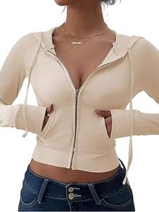 Sudadera con capucha corta Y2K para mujer, de punto acanalado, con cremallera, estilo informal, para otoño, ajustada, de manga larga, con bolsillos. - Product Image 6