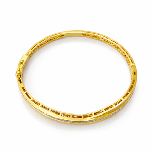 18ct Yellow Gold Diamond Two Tone Twist <b>Bangle</b> <b>Bracelet</b> for Women Elegant Minimalist Fine Jewelry Wedding Party Daily Wear Gift - Product Image 3