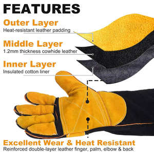 Gants de soudage de haute qualité, couleur personnalisée, longueur coude, paume renforcée, résistants à la chaleur, impression de logo personnalisée, gants de sécurité TIG/MIG - Product Image 5