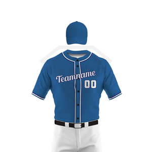 Uniformes de Béisbol Sublimados Personalizados, Jersey Azul con Botones, Pantalones Blancos, Ropa Deportiva para Hombre, Fabricante de Ropa Atlética - Product Image 5
