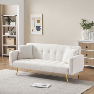 Divano Letto in Teddy Fleece Beige da 71,7 Pollici con Cuscini Decorativi di Lusso per un Comfort Migliorato - Product Image 2