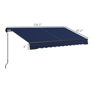 Tenda da Sole Retrattile Blu 3x2,4m (10x8FT) 280gsm Resistente ai Raggi UV con Bracci Pieghevoli per Terrazzo Balcone Giardino 5m Max 3m - Product Image 3