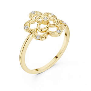 Anillo Clásico Minimalista en Forma de Flor de Oro Amarillo Sólido de 14k con Diamantes Cultivados en Laboratorio de Corte Redondo, Regalo de Boda Clásico - Product Image 4