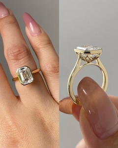 Bague de fiançailles pour femme en or massif 14 carats, sertie d'un diamant de laboratoire taille émeraude 5 carats, style tulipe, monture solitaire sertie clos - Product Image 5